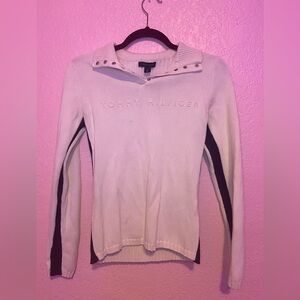 Tommy Hilfiger Cream Cowl Neck Sweater with Sporty Accents